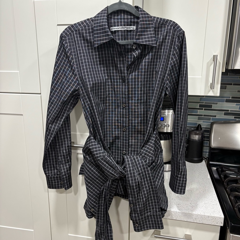 Alexander Wang UNIQUE LAYERED TIE-FRONT CHECKED POPLIN SHIRT - Picture 4 of 7